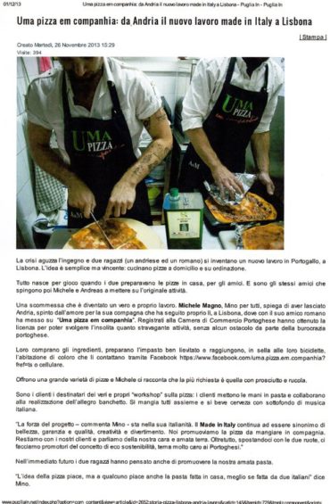 Uma pizza em companhia: da Andria il nuovo lavoro Made in Italy a Lisbona
